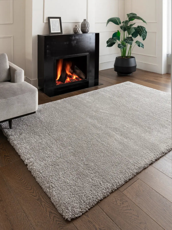 Silver Solid Plush Shag Rug - Image 1