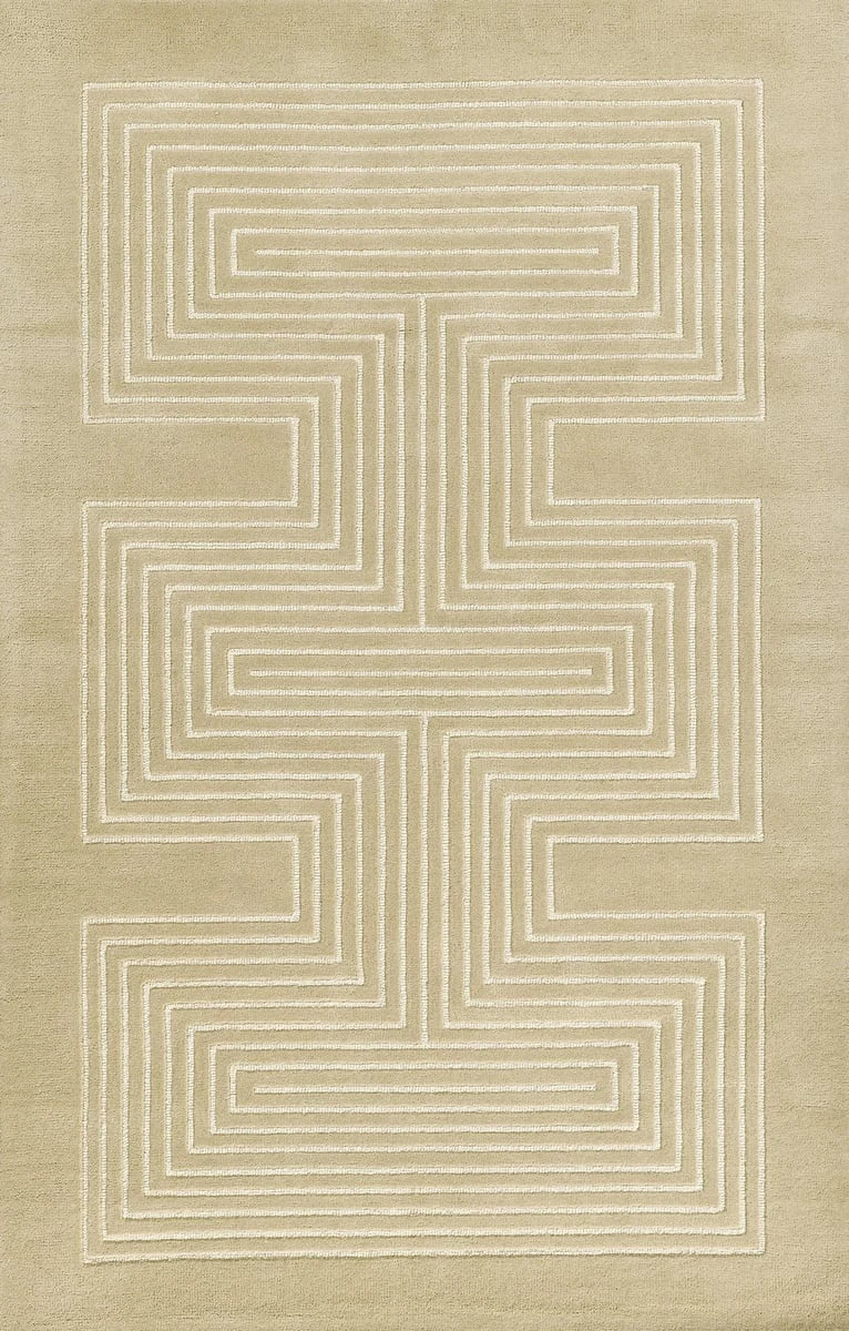 Simbus Beige Geometric Hand-Tufted Wool Rug - Image 1