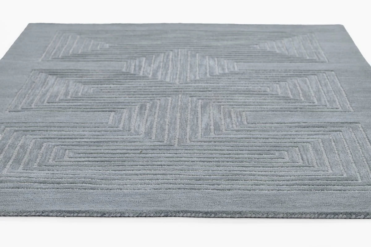 Simbus Blue Geometric Hand-Tufted Wool Rug - Image 3