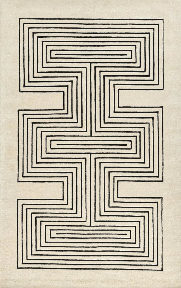 Simbus White Geometric Hand-Tufted Wool Rug - Image 1