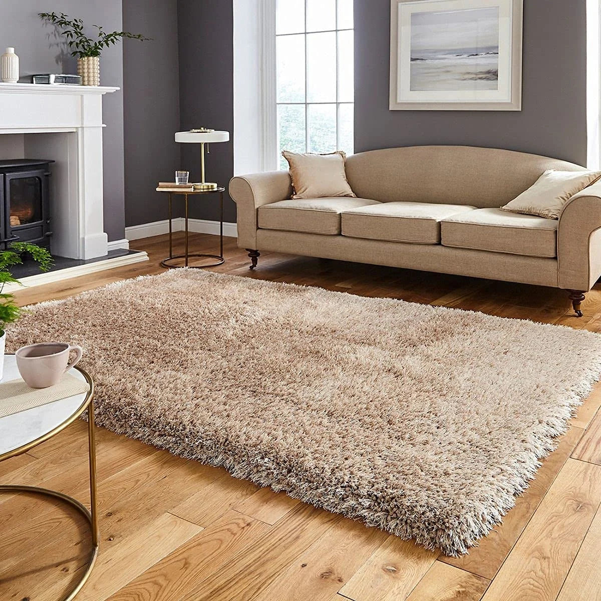 Skin Beige Solid Plush Shag Rug - Image 1