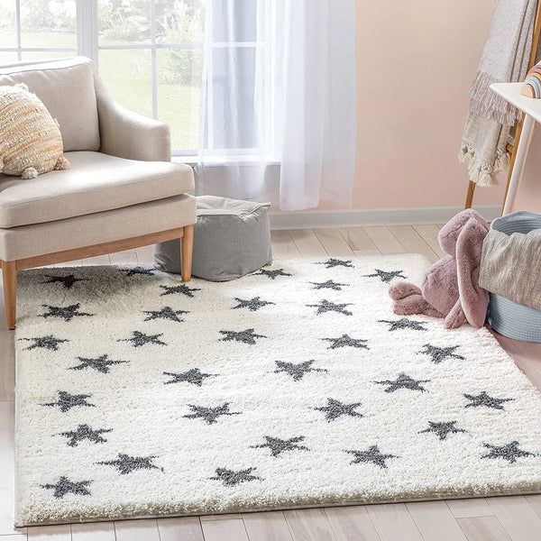 Star Ivory Grey Modern Plush Shag Rug - Image 1