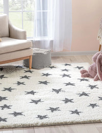 Star Ivory Grey Modern Plush Shag Rug - Image 6