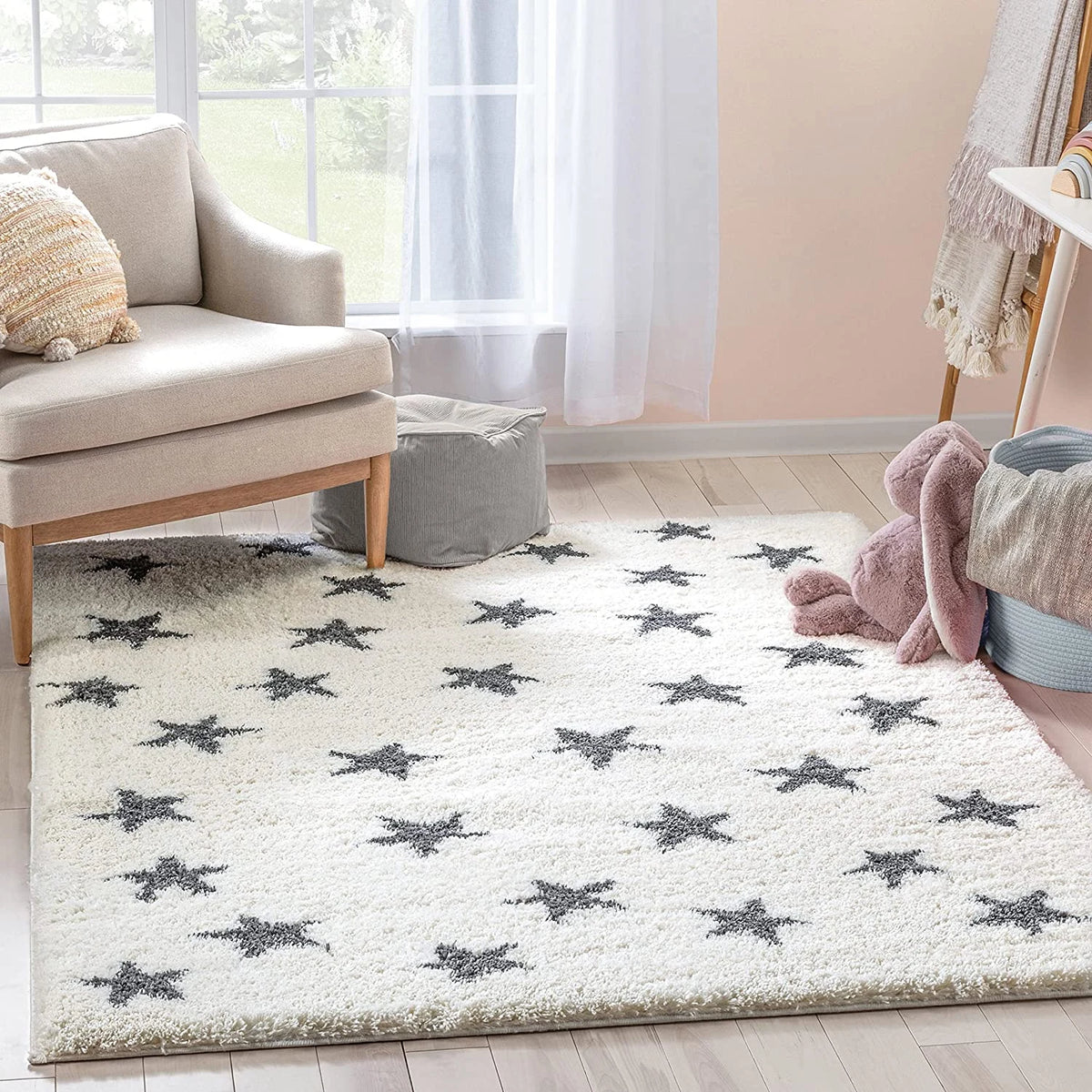 Star Ivory Grey Modern Plush Shag Rug - Image 6