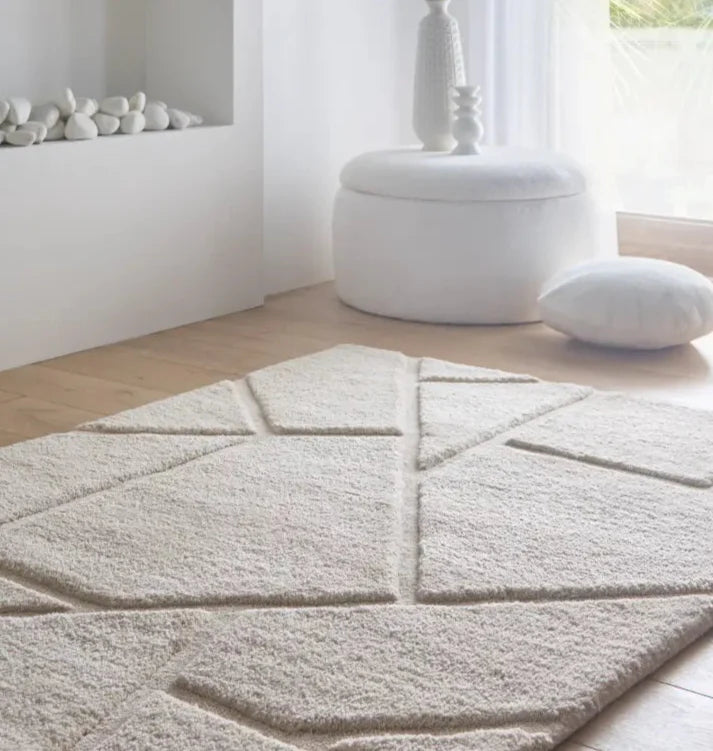 Stasy Cream Geometric Hand-Tufted Wool Rug - Image 1