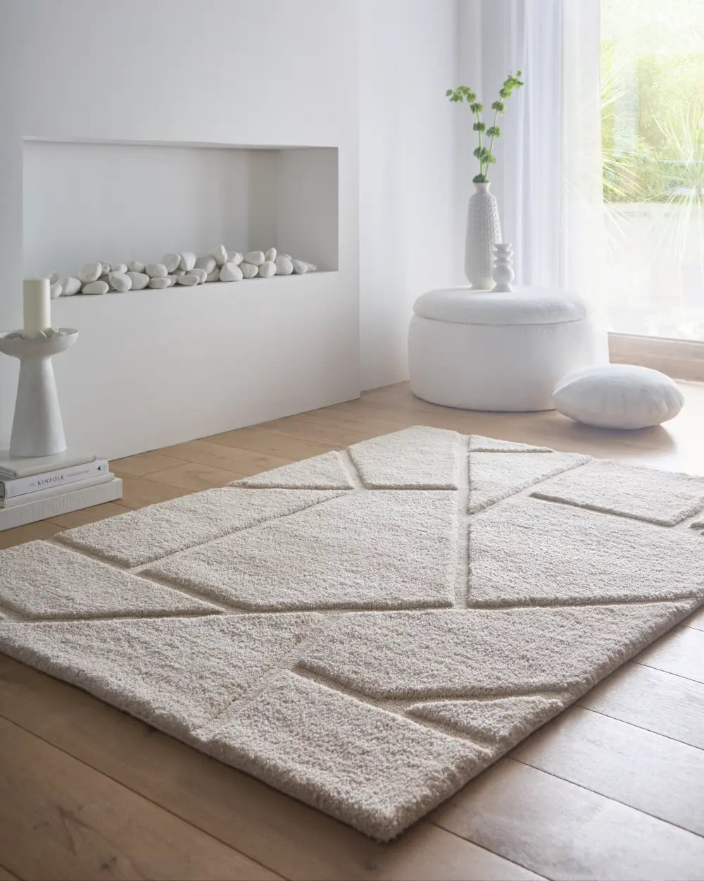 Stasy Cream Geometric Hand-Tufted Wool Rug - Image 3