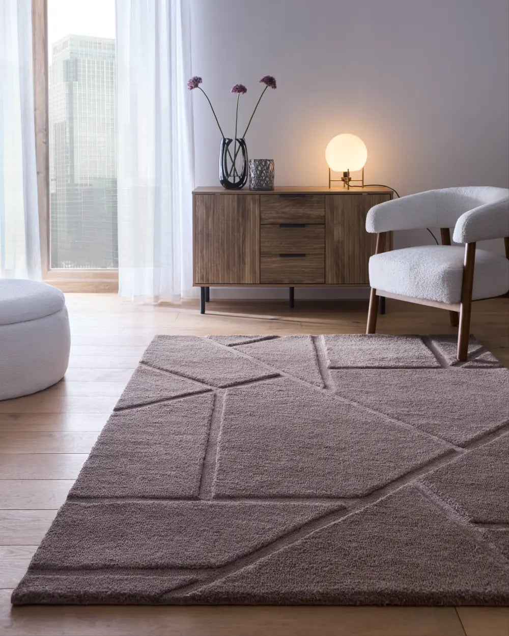 Stasy GreyMauve Geometric Hand-Tufted Wool Rug - Image 3
