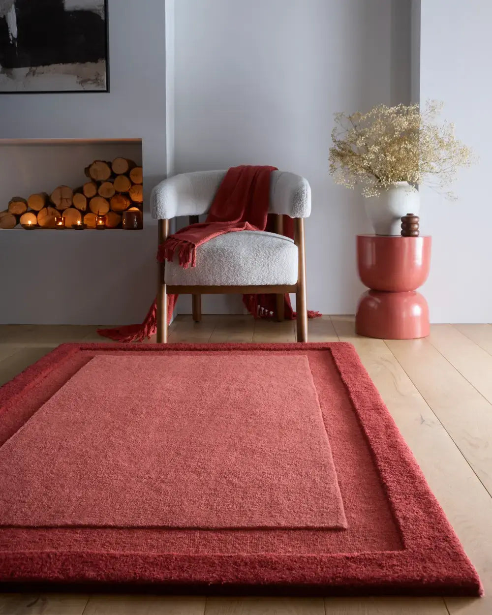 Stasy Wine Red Geometric Hand-Tufted Wool Rug - Image 2