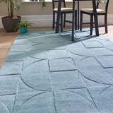 Steel Blue Geometric Hand-Tufted Wool Rug - Image 1
