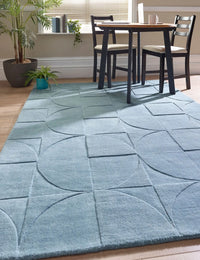 Steel Blue Geometric Hand-Tufted Wool Rug - Image 1