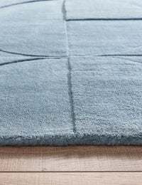 Steel Blue Geometric Hand-Tufted Wool Rug - Image 2
