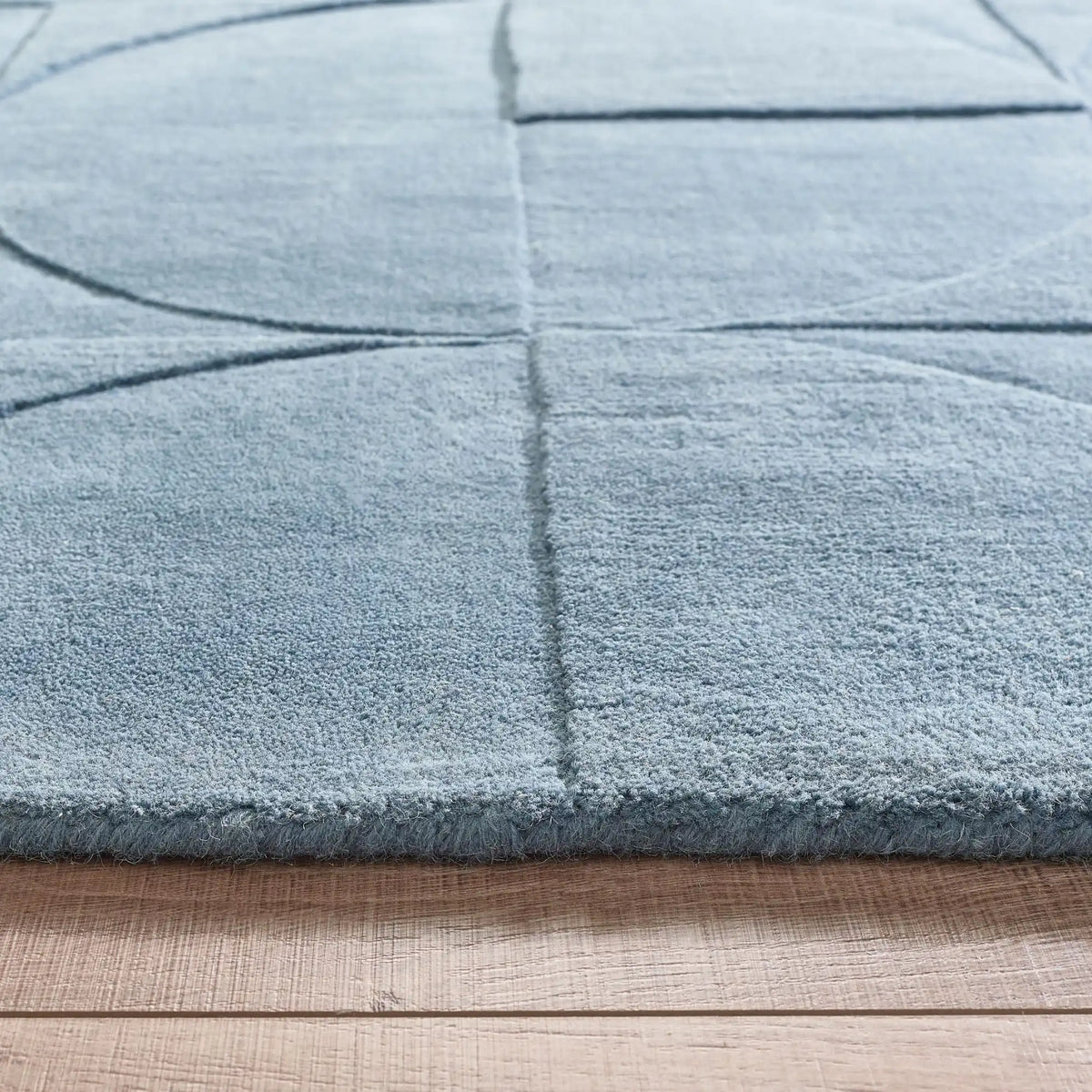 Steel Blue Geometric Hand-Tufted Wool Rug - Image 2