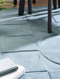 Steel Blue Geometric Hand-Tufted Wool Rug - Image 3