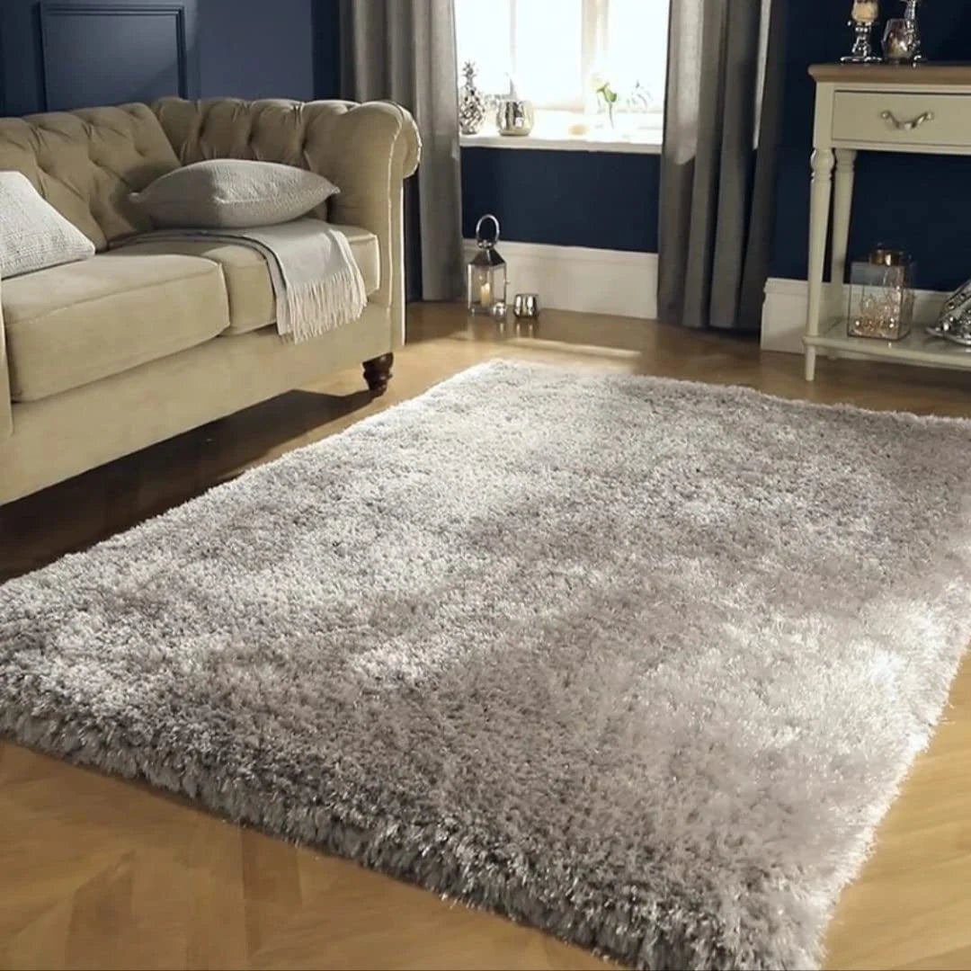 Steel Silver Solid Plush Shag Rug - Image 1