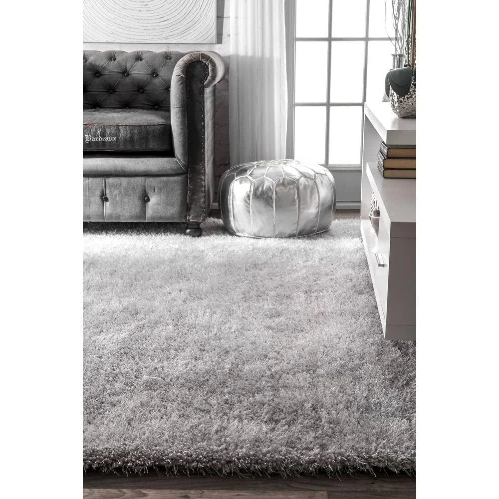 Steel Silver Solid Plush Shag Rug - Image 4
