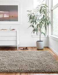 Taupe Solid Plush Shag Rug - Image 1