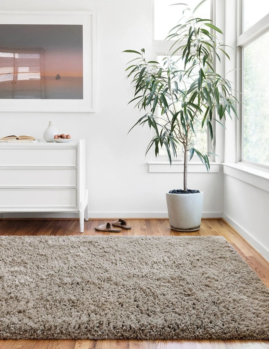 Taupe Solid Plush Shag Rug - Image 1
