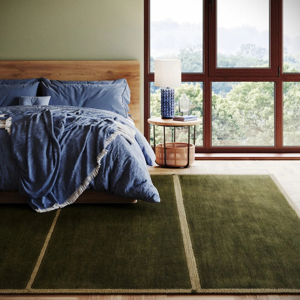 Taya Green Geometric Hand-Tufted Wool Rug - Image 1