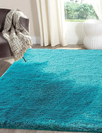 Turquoise Solid Plush Shag Rug - Image 1