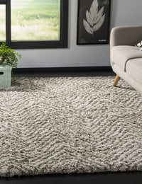 Wave Ivory Grey Modern Plush Shag Rug - Image 1