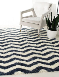 Wave Ivory Navy Modern Plush Shag Rug - Image 1
