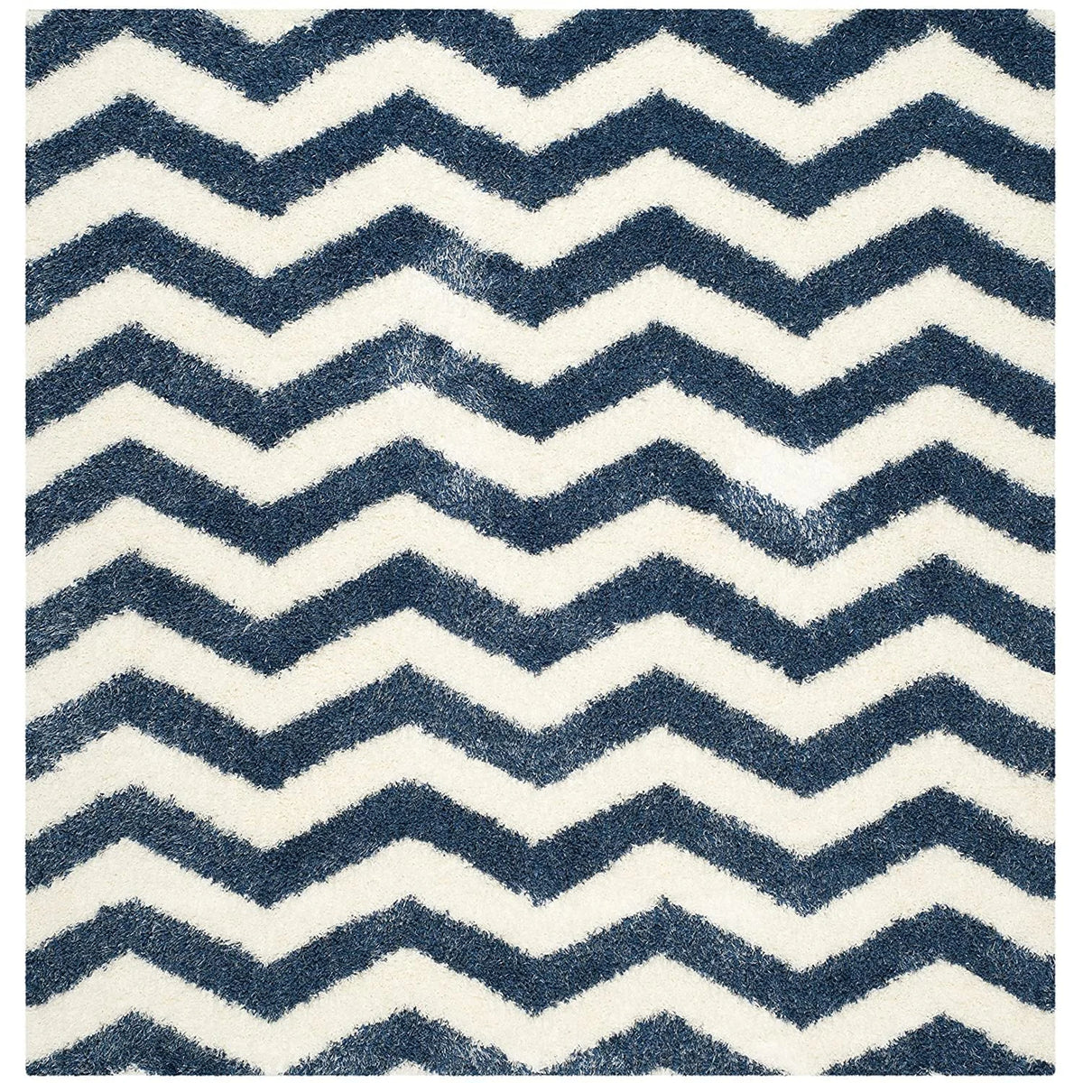 Wave Ivory Navy Modern Plush Shag Rug - Image 2