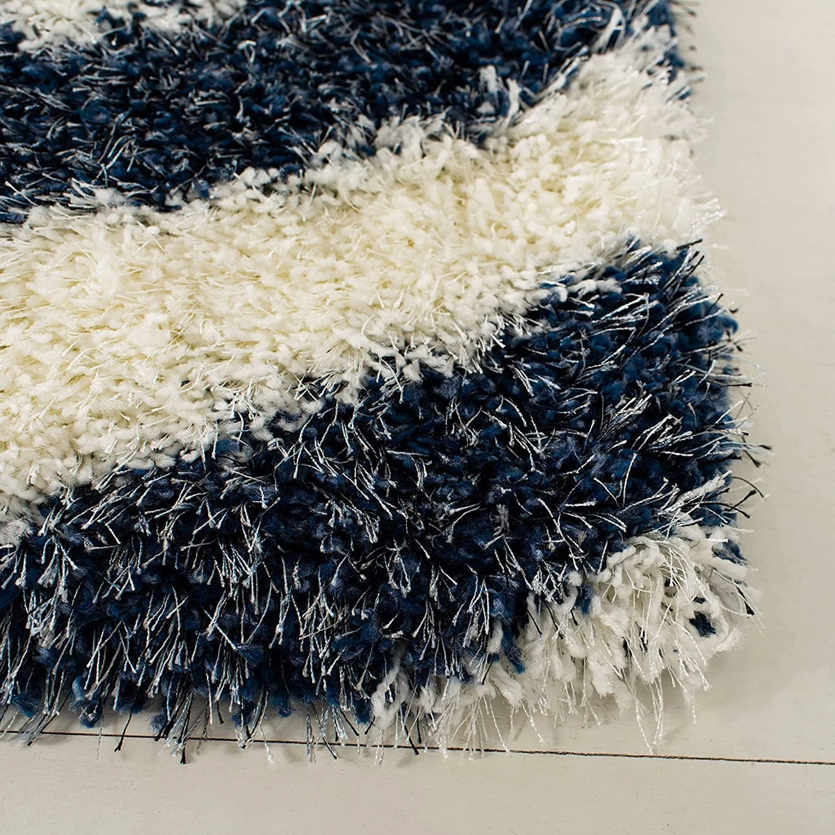 Wave Ivory Navy Modern Plush Shag Rug - Image 3
