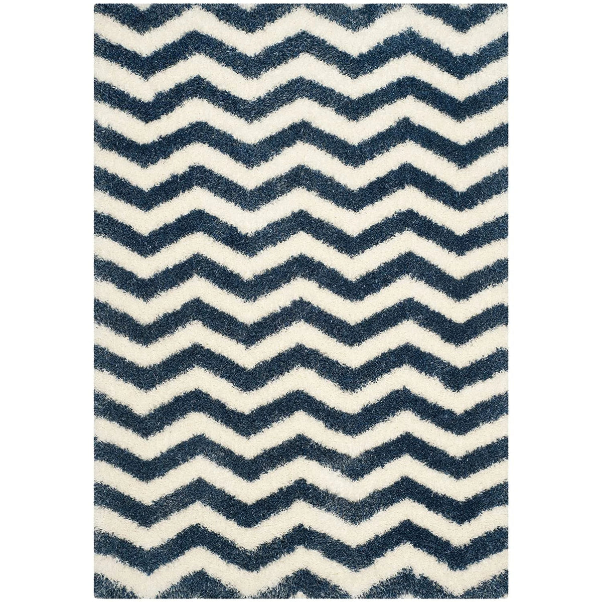 Wave Ivory Navy Modern Plush Shag Rug - Image 4