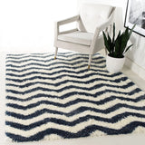 Wave Ivory Navy Modern Plush Shag Rug - Image 6