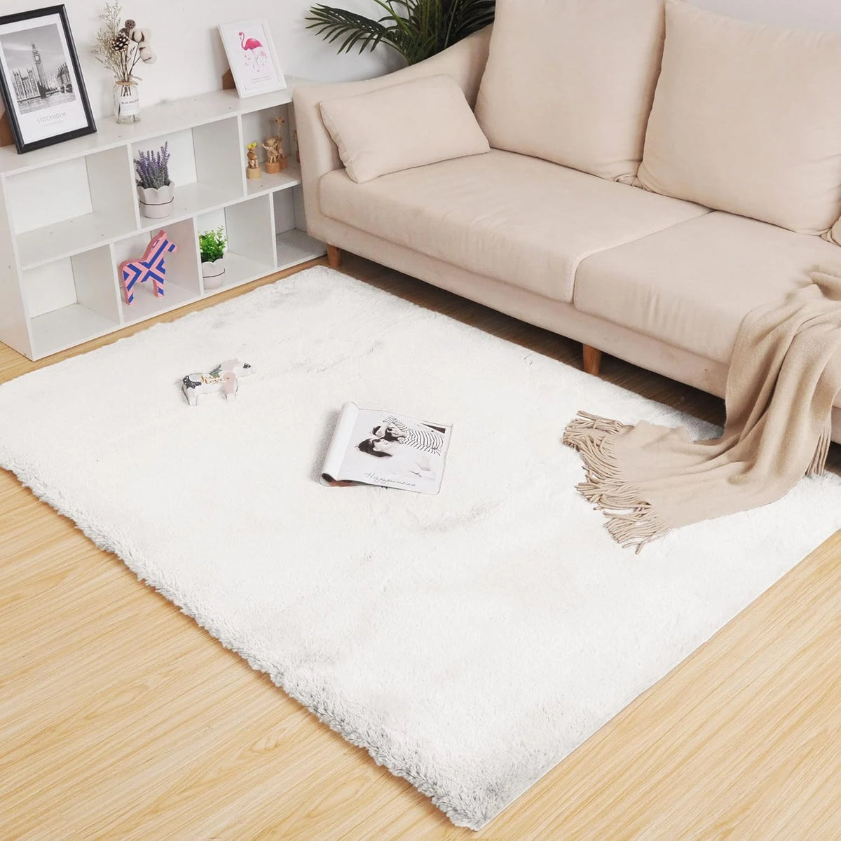 White Faux Rabbit Fur Rug - Image 1