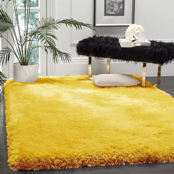 Yellow Solid Plush Shag Rug - Image 1