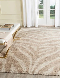 Zebra Ivory,Beige Modern Plush Shag Rug - Image 1