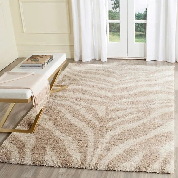 Zebra Ivory,Beige Modern Plush Shag Rug - Image 1
